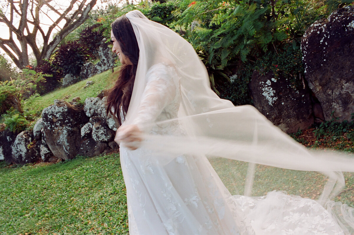Blurry veil photo of the bride, captured in a documentary wedding photography style — Carmel wedding photography by Kate Winters Photography.