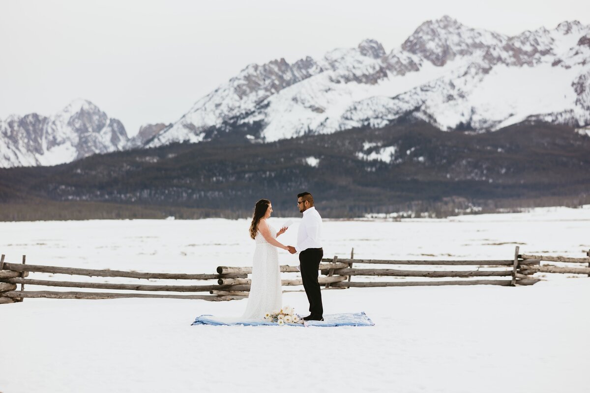 A couple eloping at the Meditation Chapel in Stanley, Idaho