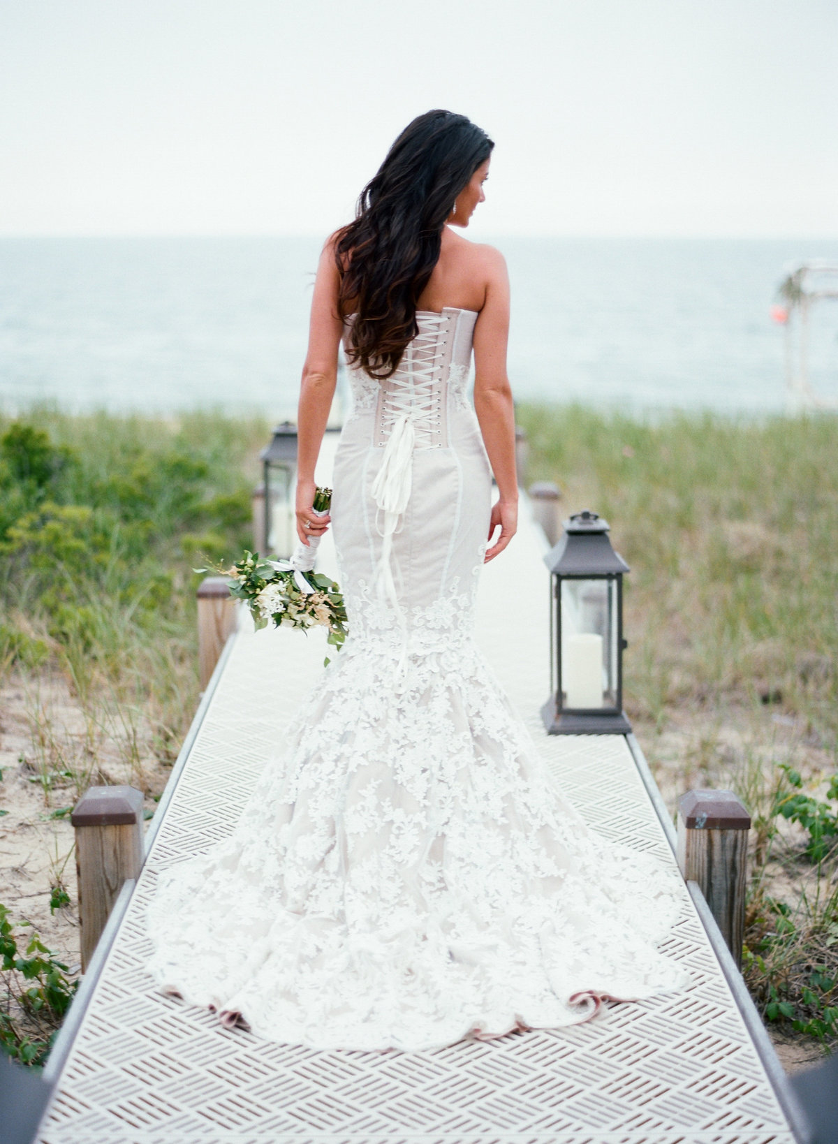 Bride on dock Cape Cod