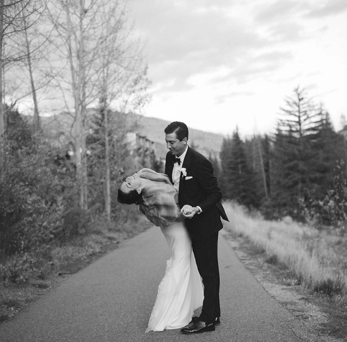 Vail Bride and Groom Outside on Path