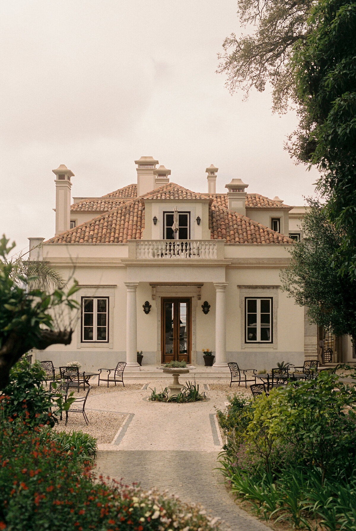 The beautiful front facade of the venue of Quinta da Bellavista in Sintra, Portugal