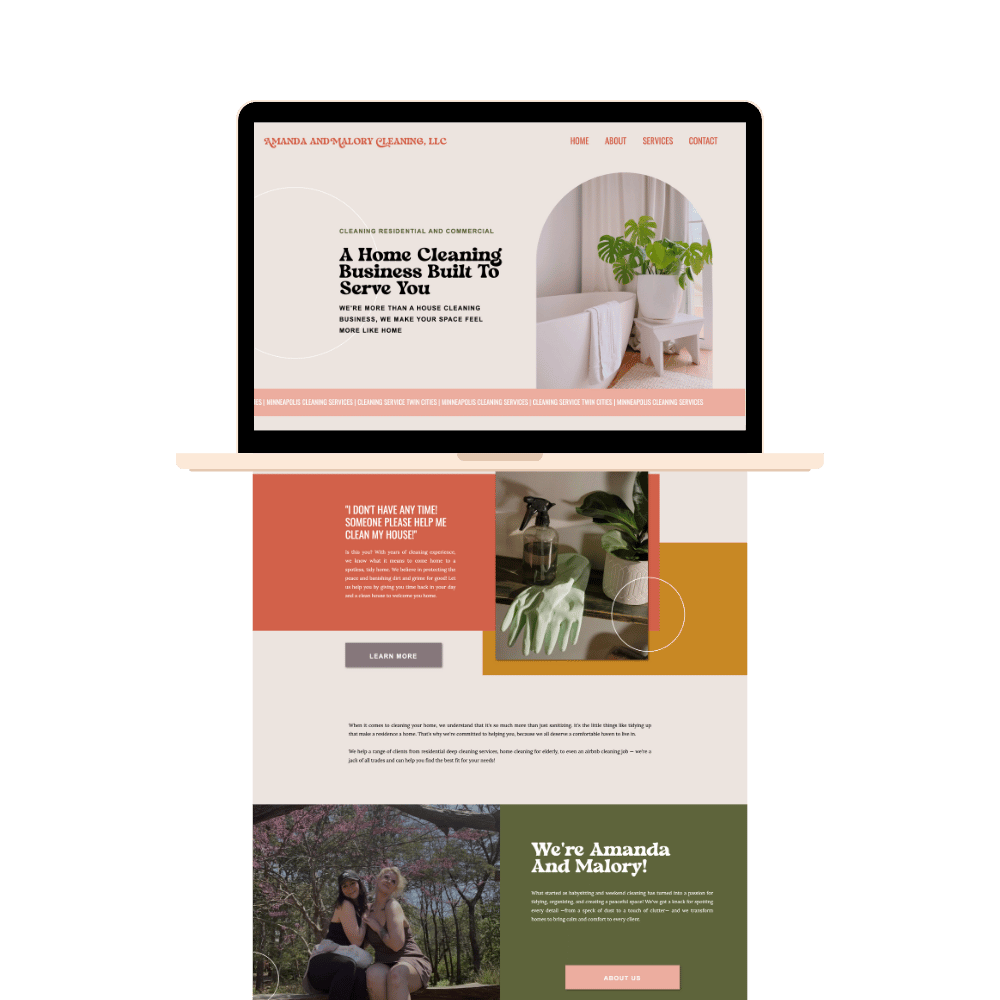 Previous work from a website design for a cleaning business.