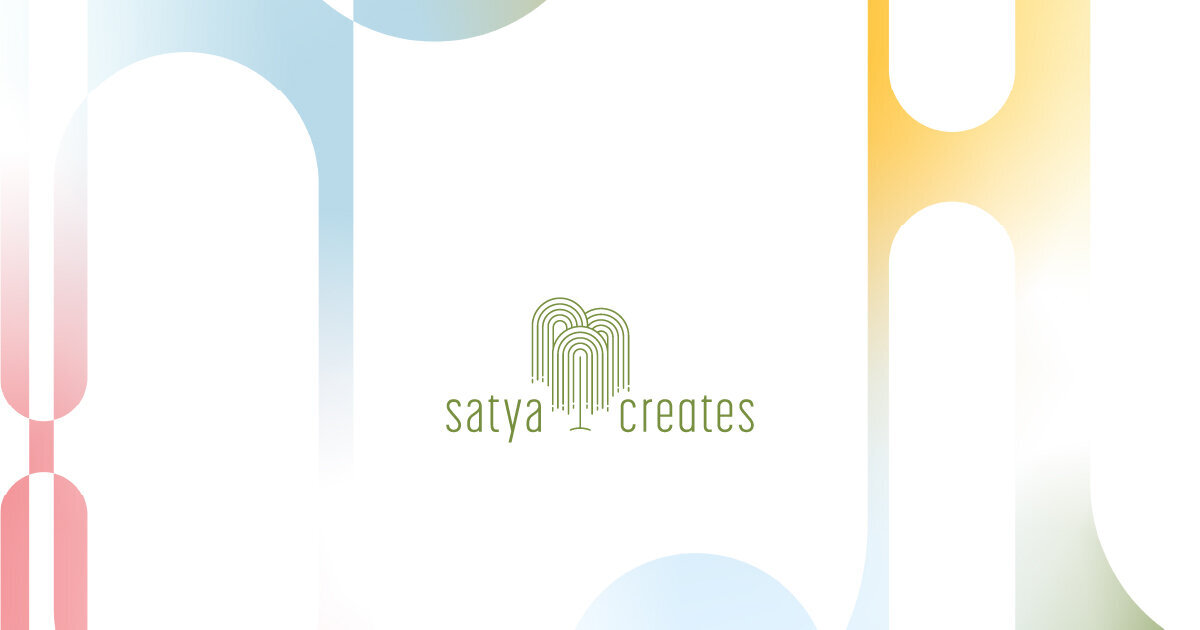 Satya Creates logo on a colorful gradient background