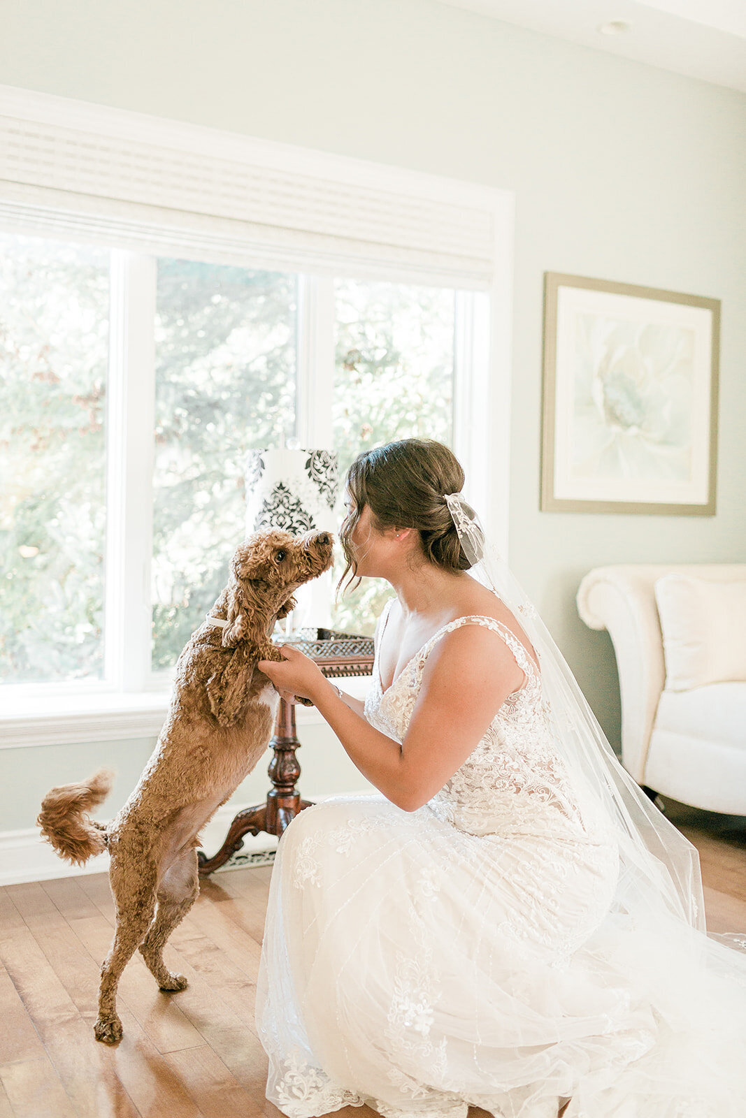 bride with dog
