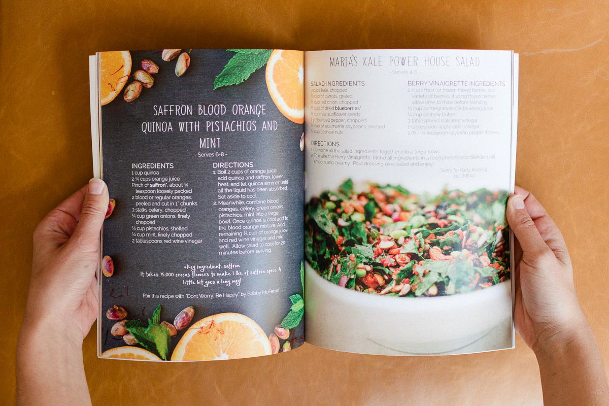 cookbook photography with pages of recipes from book MAKwellness