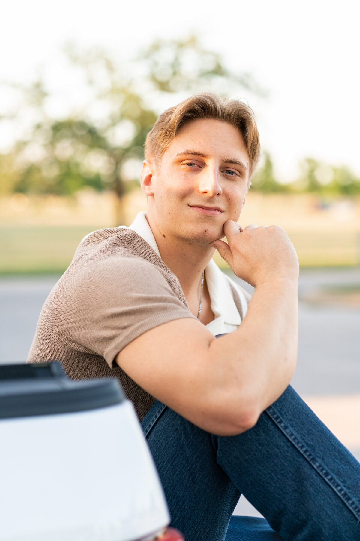 High school senior boy with Truck in Austin Texas.