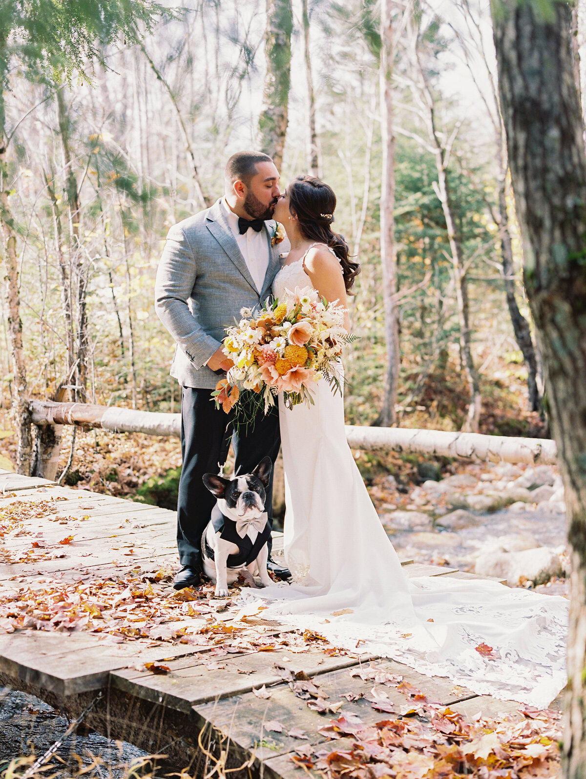 bride and groom portaits at fall Wedding in Franconia New Hampshire