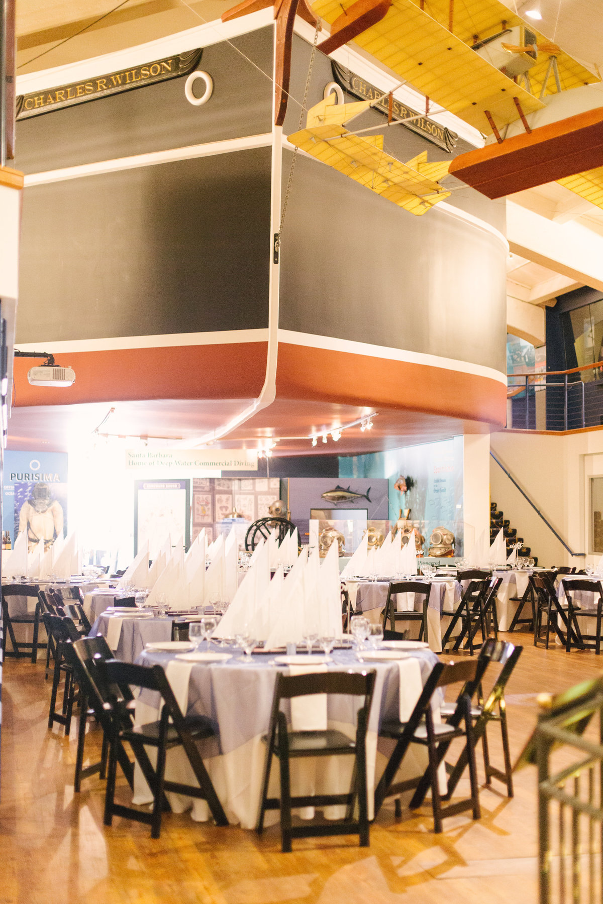 Wedding reception details at Santa Barbara Maritime Museum