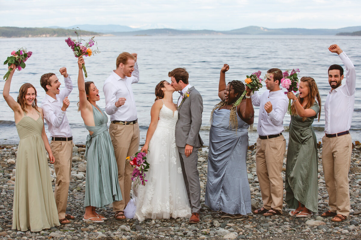 Wedding, ocean, bridal party