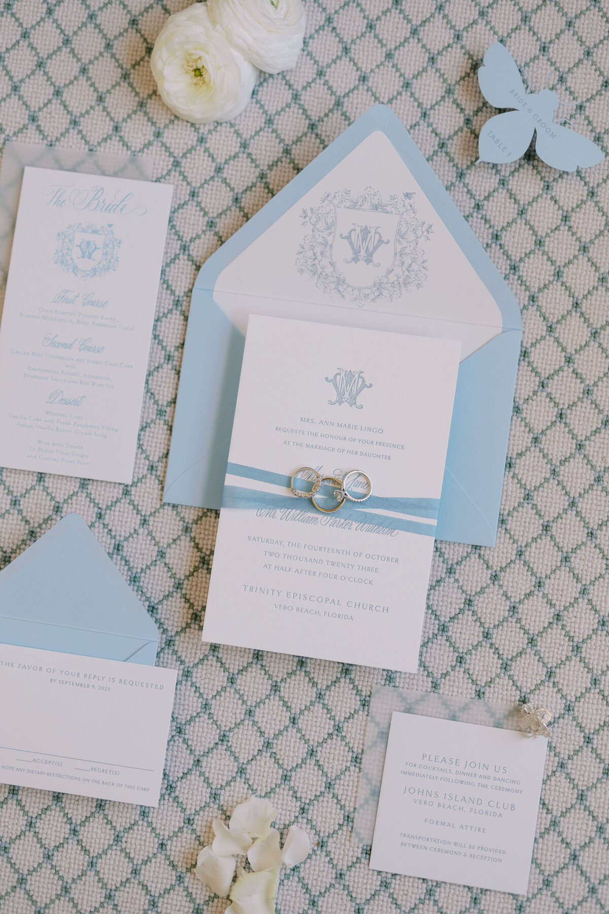 wedding invitation blue and white coastal anna caroline weddings