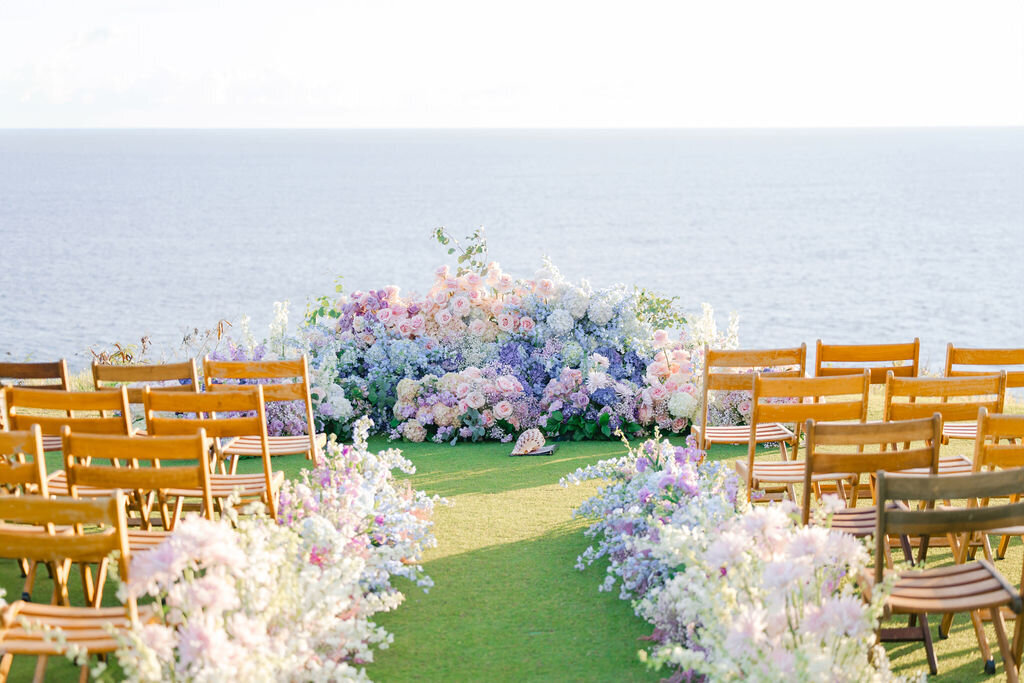 Lanai island ground floral ceremony altar- Hawaii wedding florist