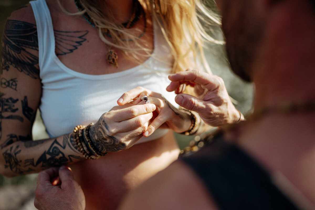 Couple during golden hour engagement and maternity shoot in Riggins, Idaho wedding/elopement - photographed by The Storytellers