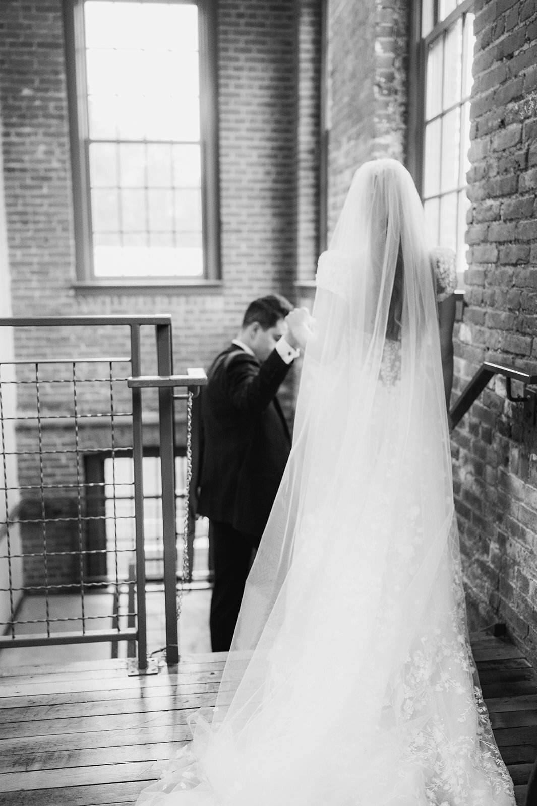 bride and groom walk away