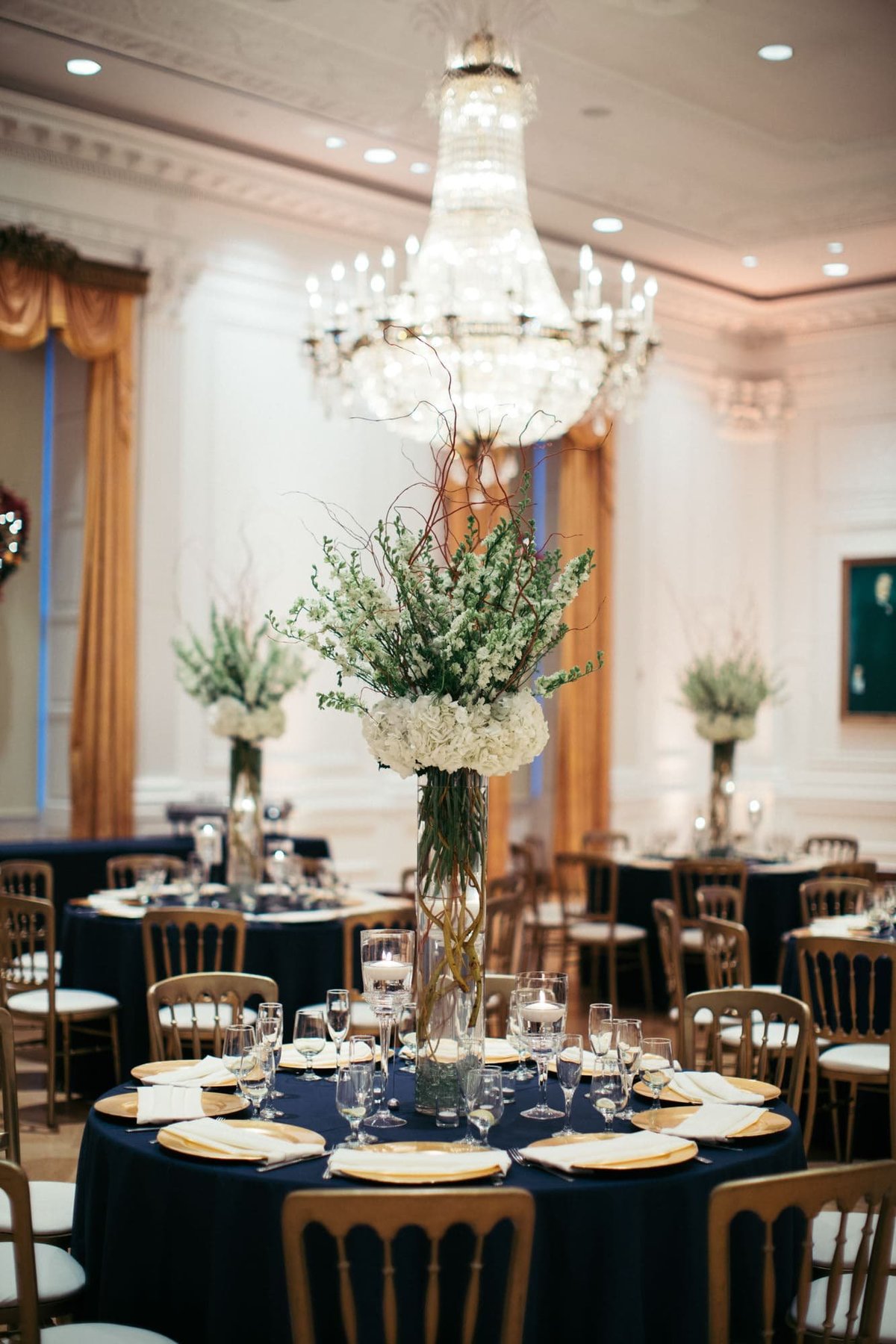 Table setup at the Richard Nixon Library for a wedding reception