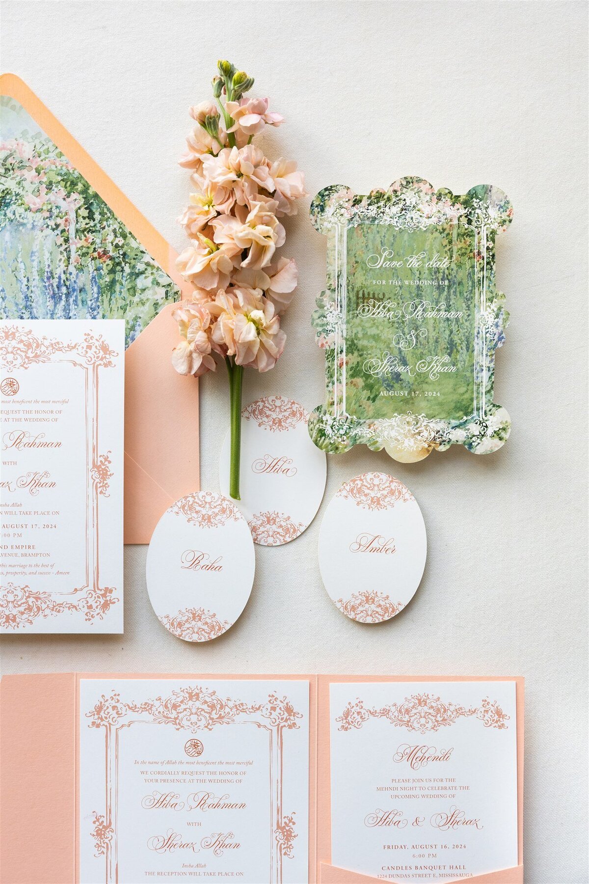 Peach Pocket-fold Wedding Invitation 6