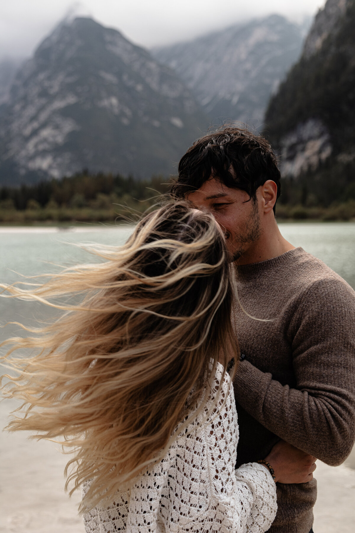Artistic wide-angle shot of a couple