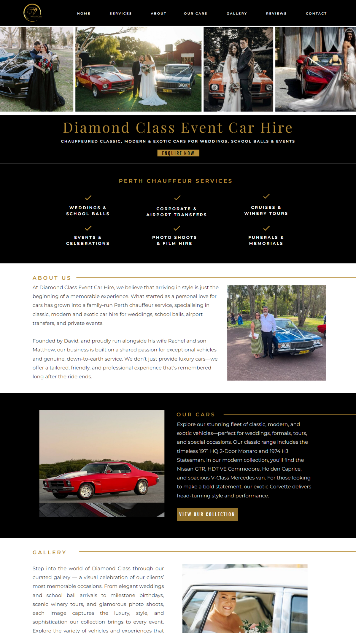 Custom website design for Diamond Class Event Car Hire, created by Karla Jane Web Design.