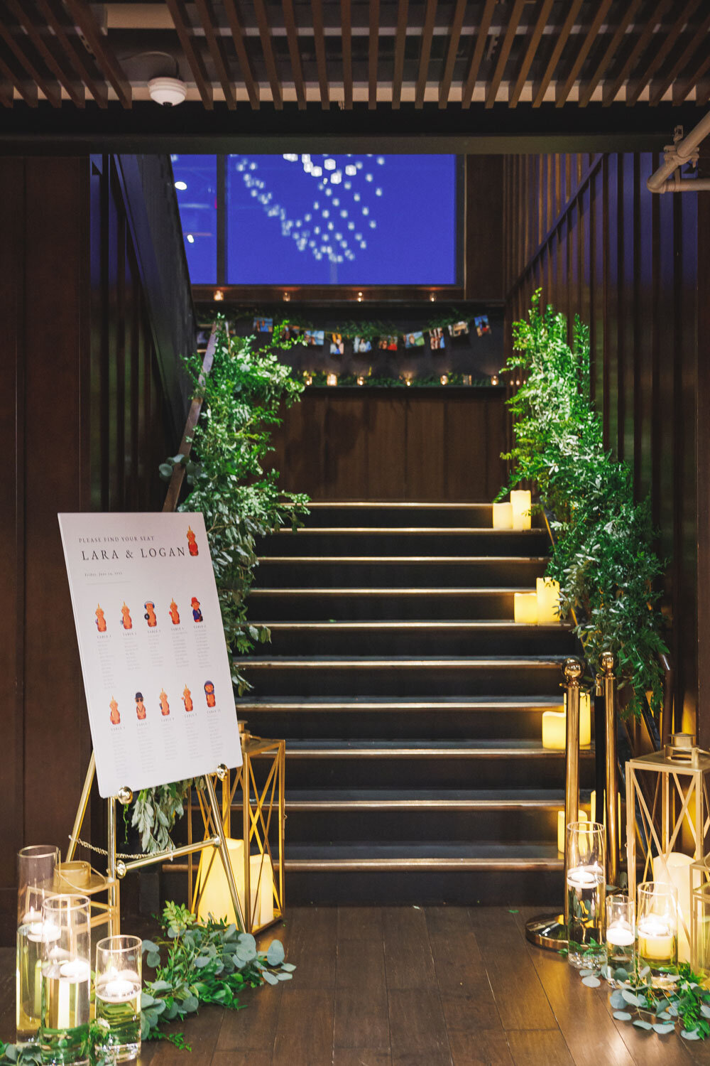 Elegant staircase with greenery and candle