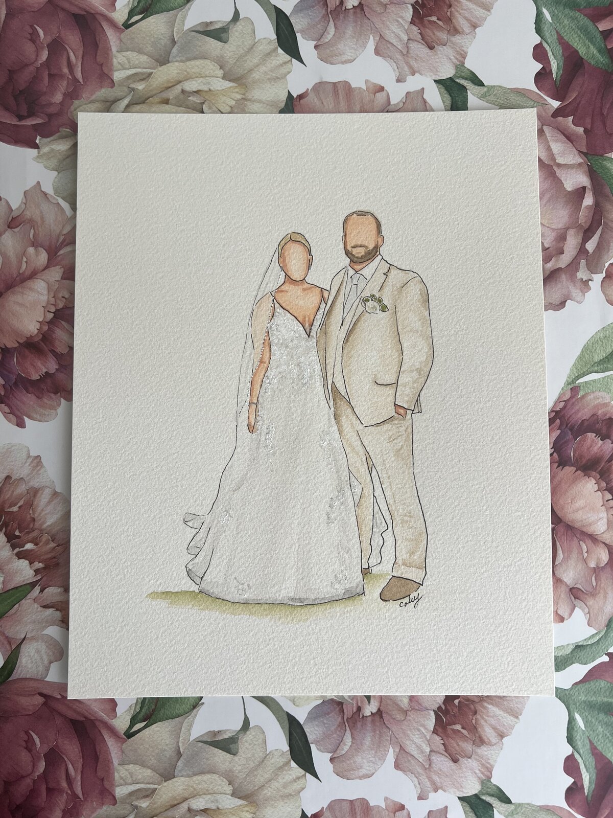 Watercolor Wedding Couple Portrait Rhode Island Artist