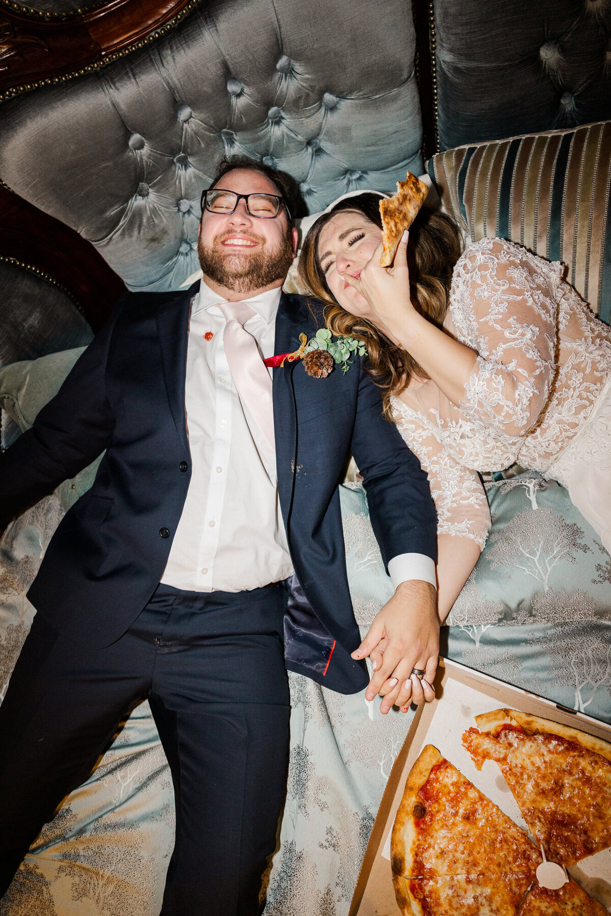 Fun, candid wedding portrait with direct flash