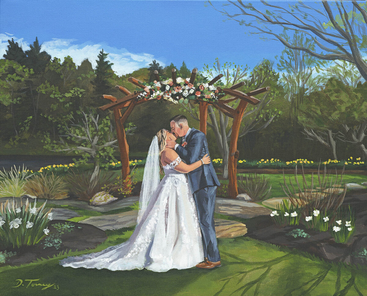 Bride and groom first kiss