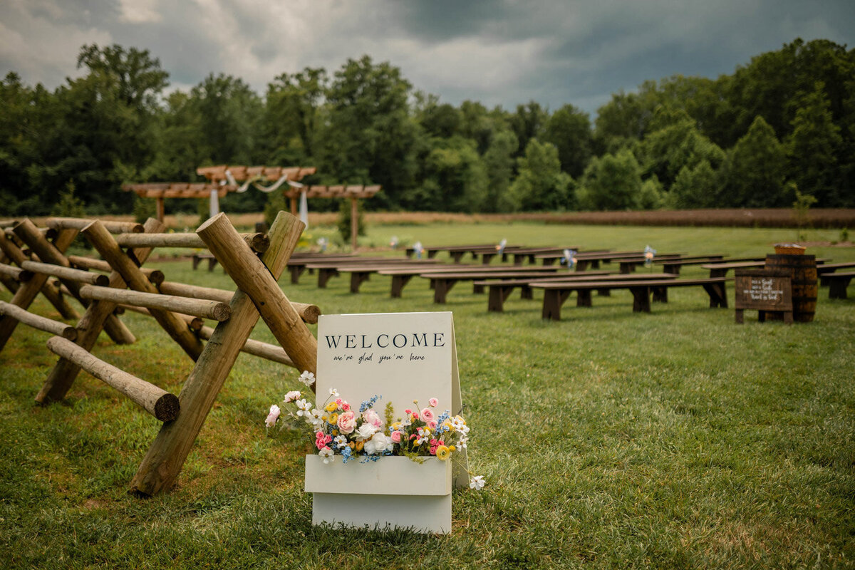 Wedding welcome sign designed with beautiful flowers