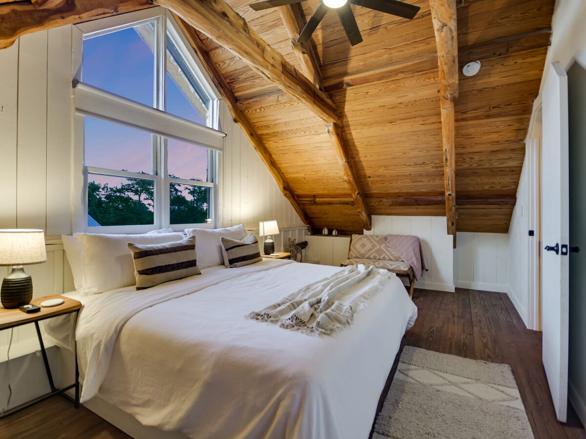 2nd loft double bedroom with vaulted wooden ceilings