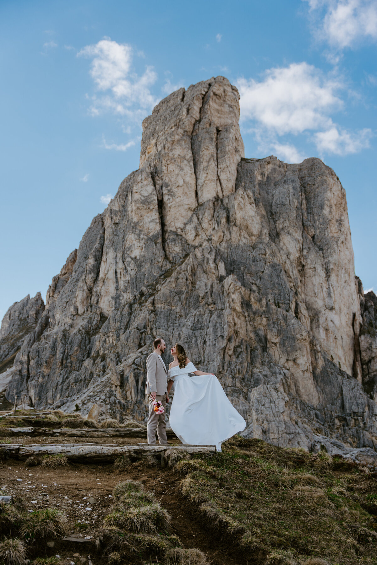 Dramatic view of mountain summit in Dolomites