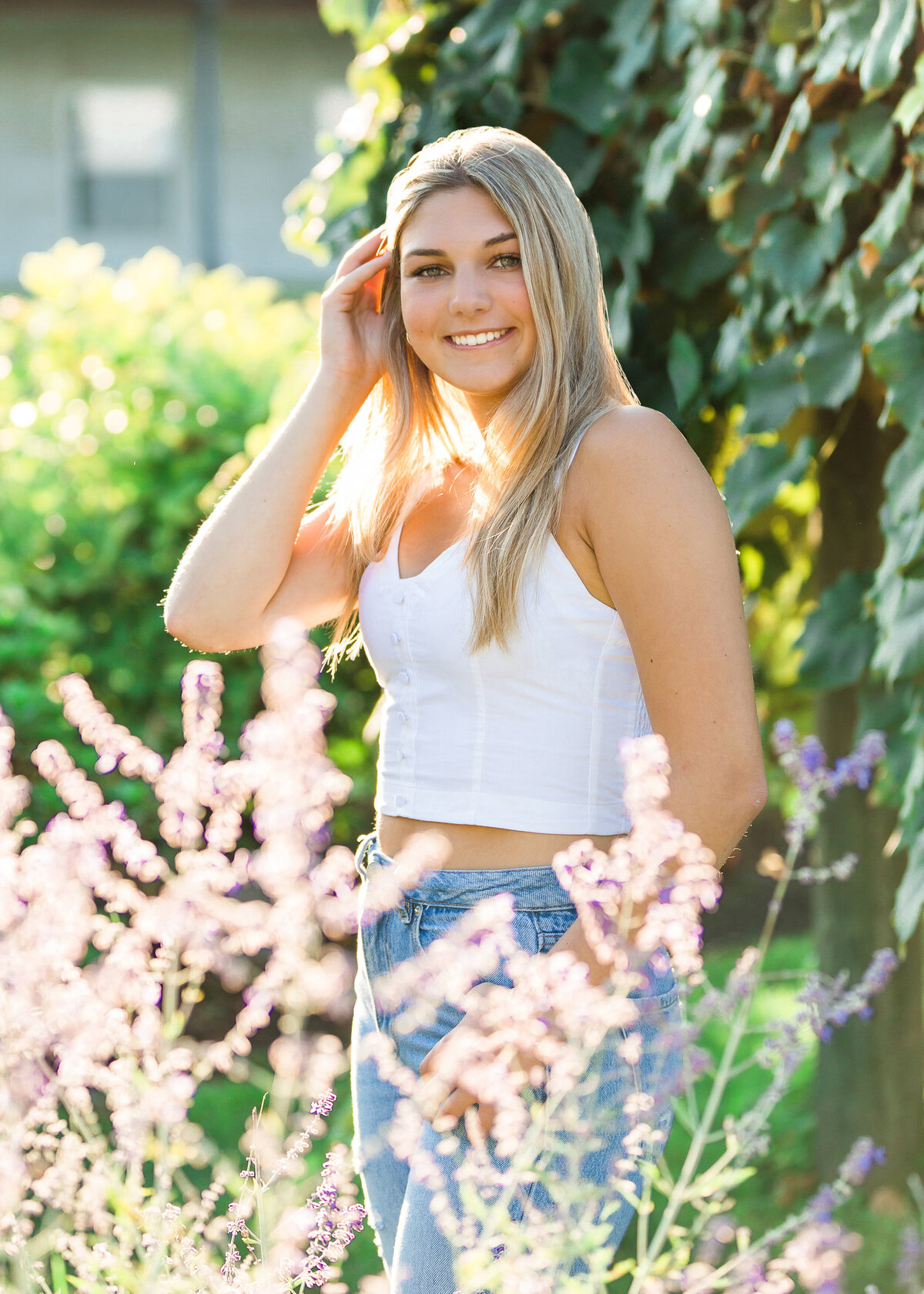 Beautiful Senior pictures taken of a girl from Victor at at a vineyard near Seneca Lake, NY with lavender