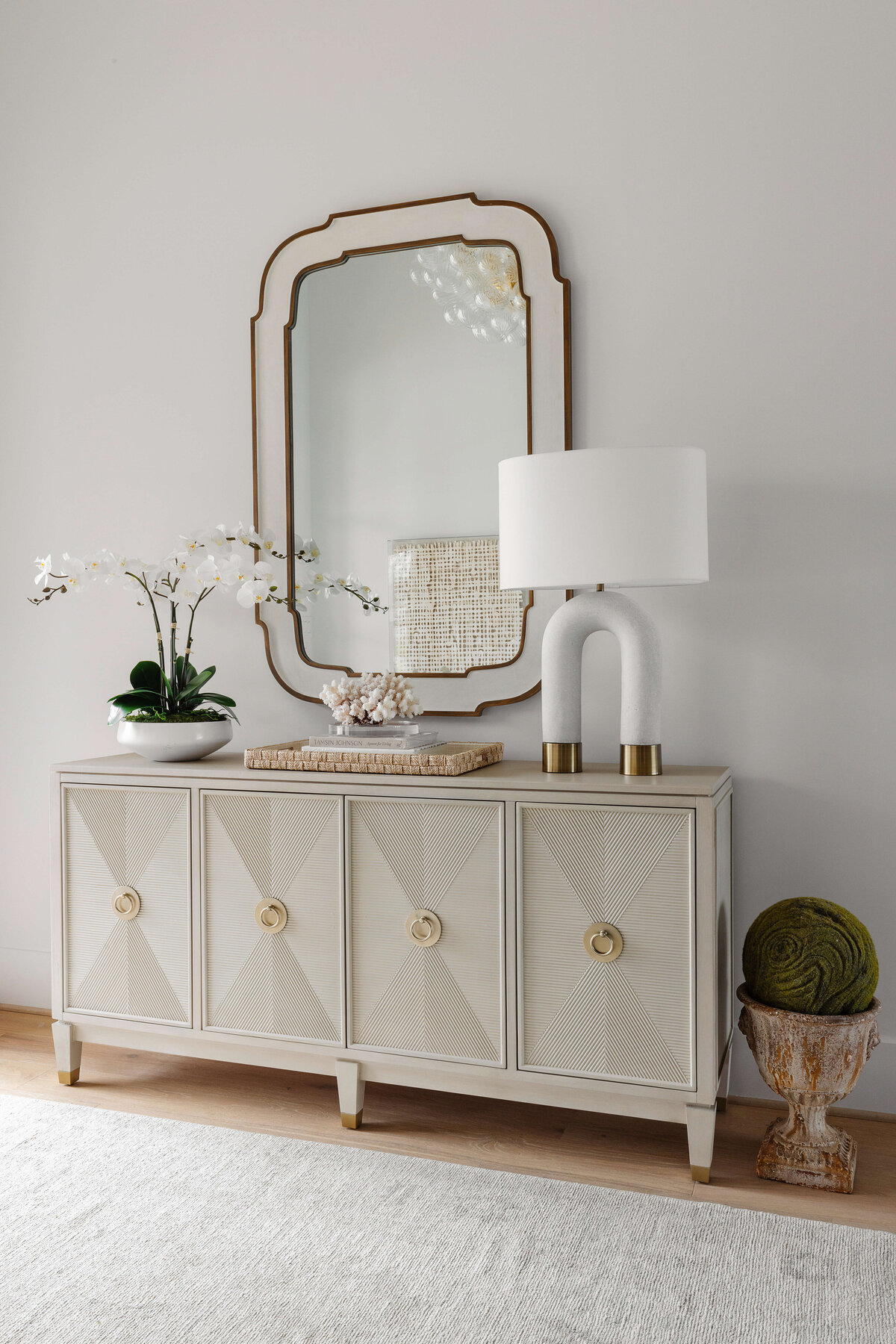oyster creek studios missouri city new build white accent table with mirror and lamp