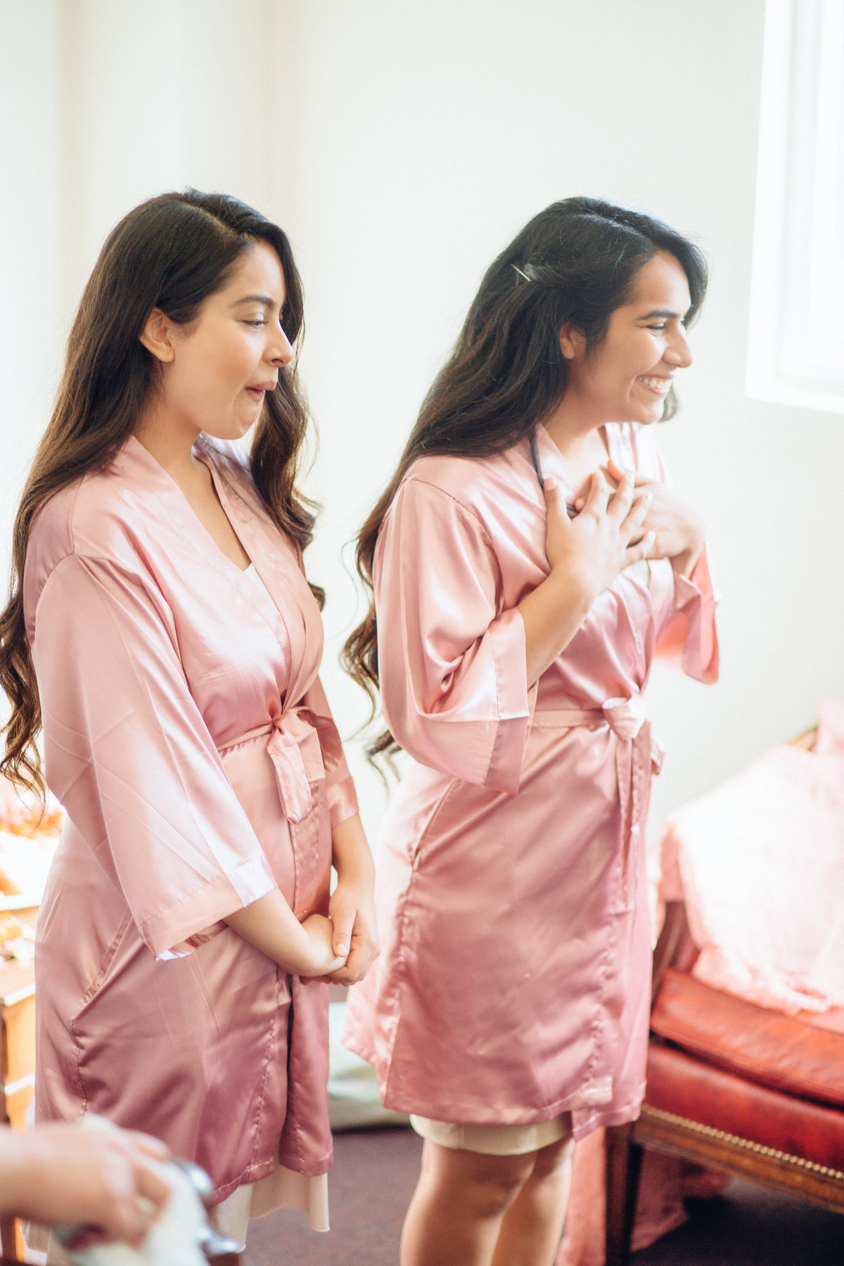 Wedding Photograph Of Two Women in Pink Robe Los Angeles