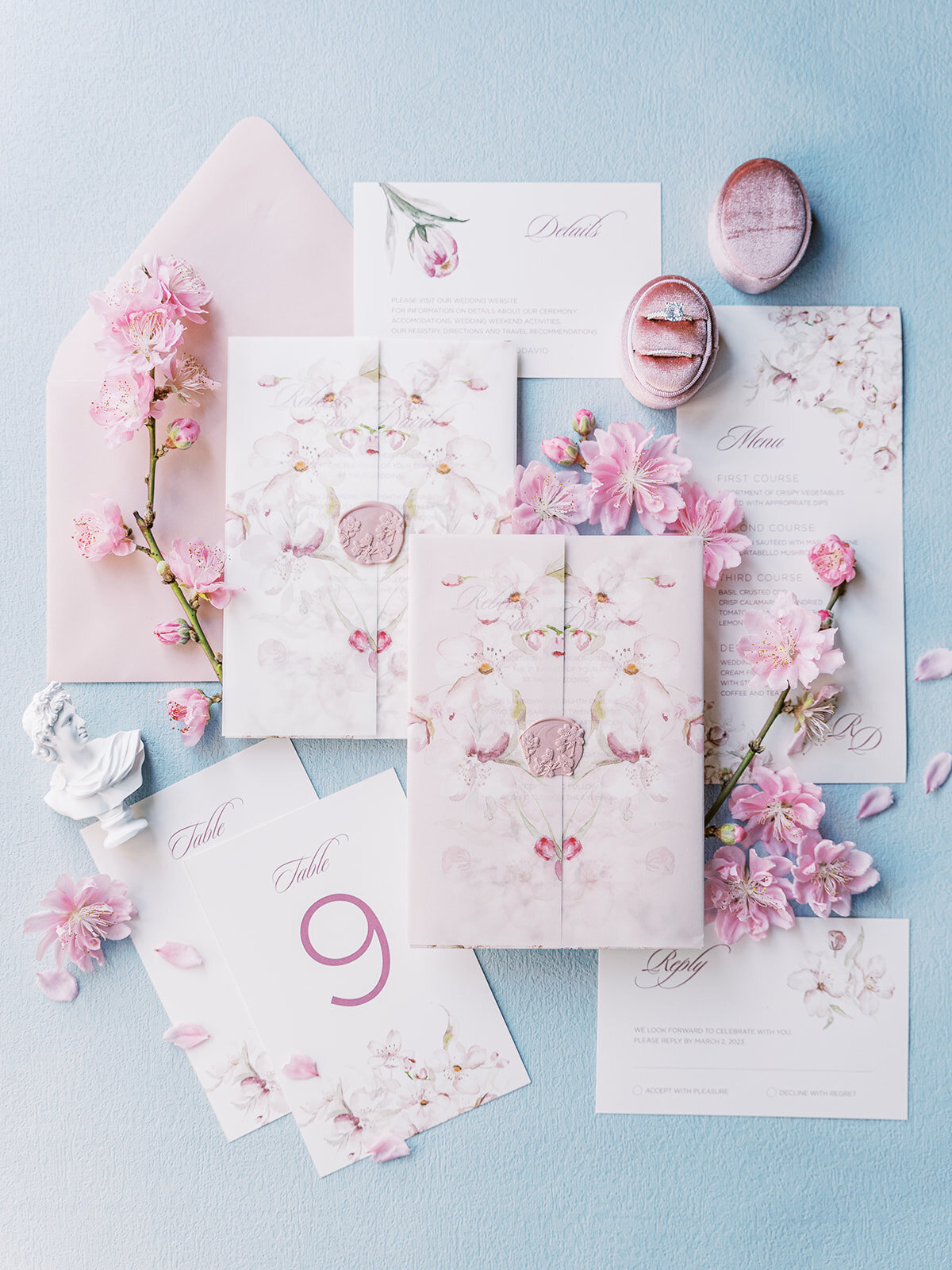 Cherry blossom pink wedding invitation 1