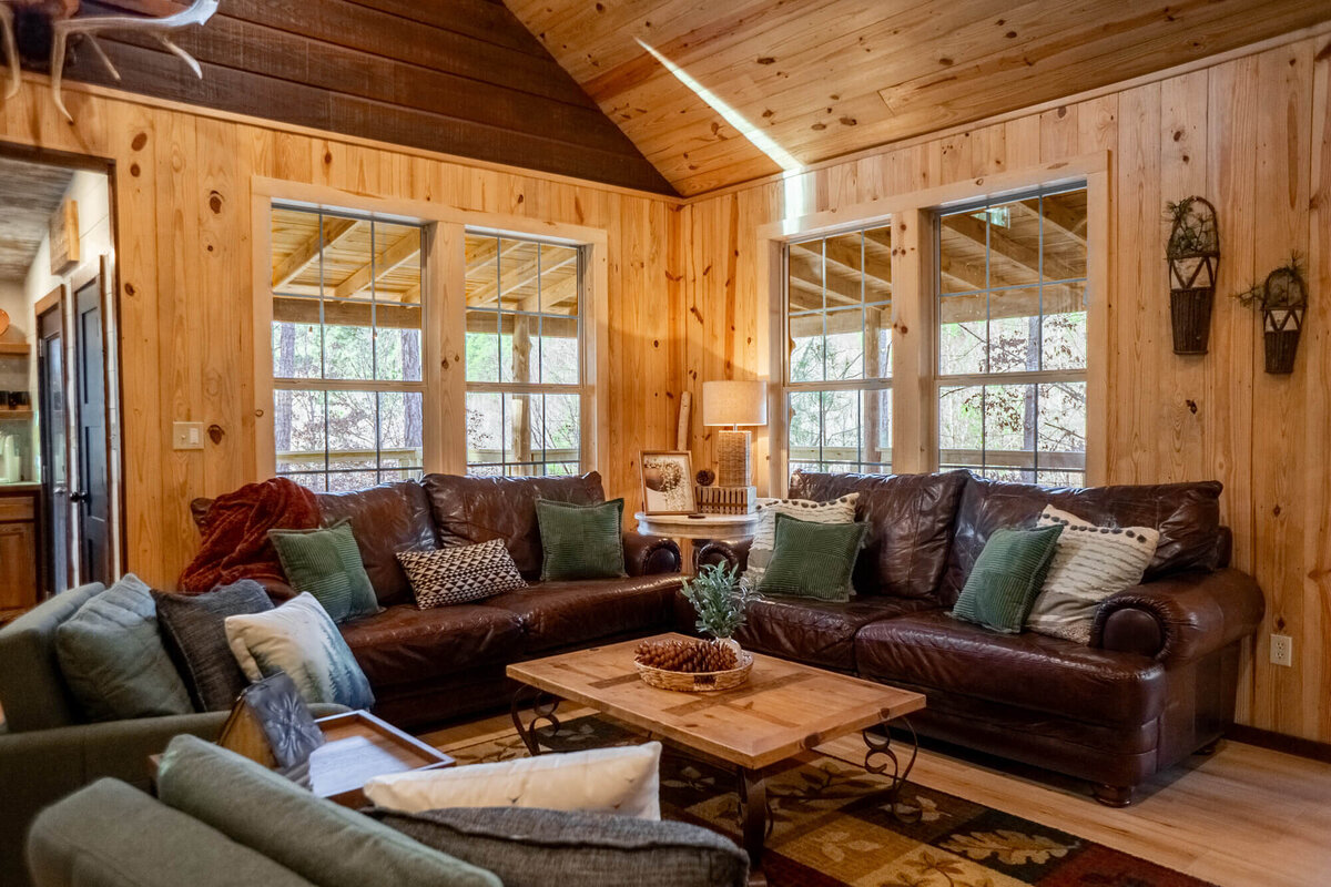 Family living room with mountain views and natural light