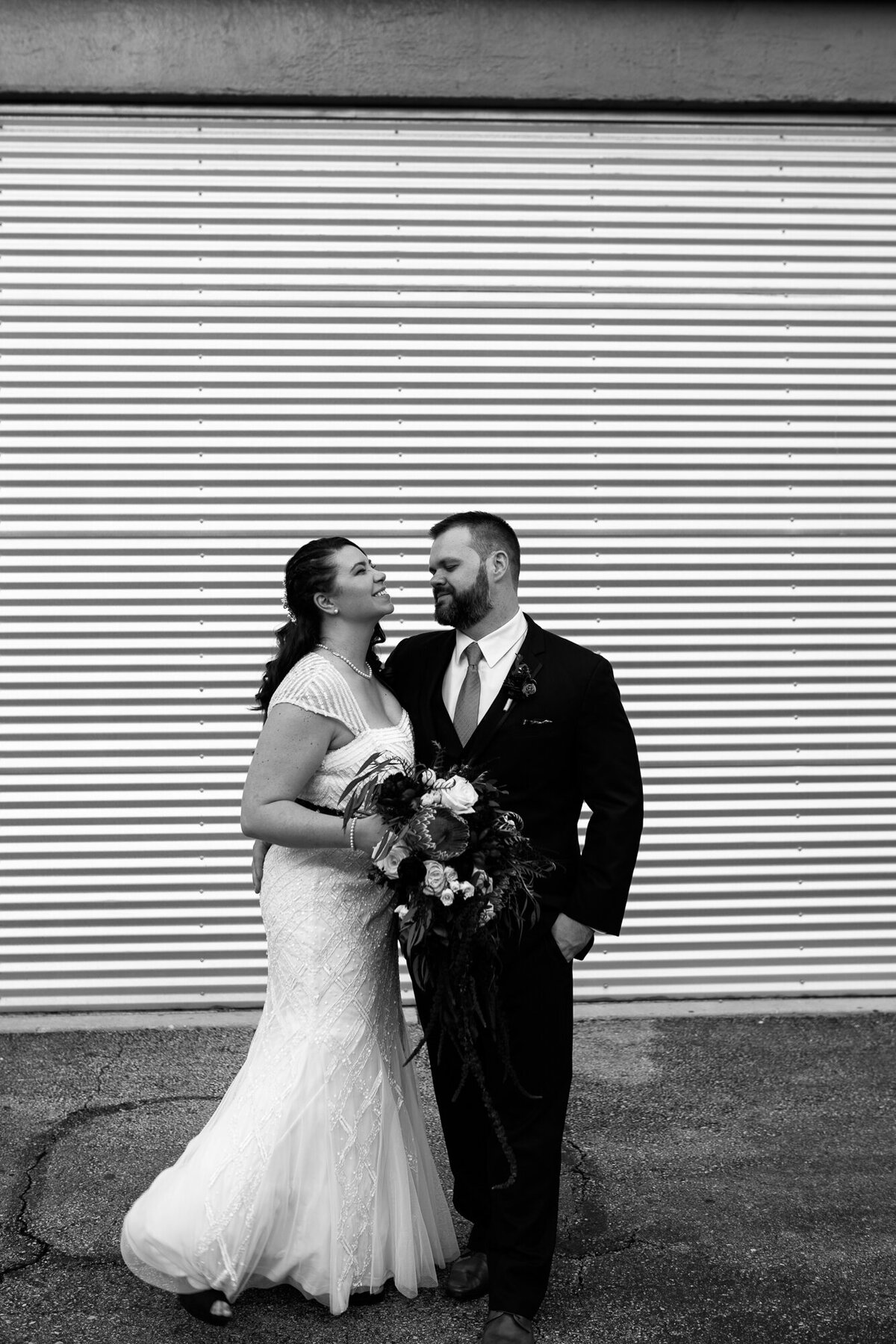 Couple laughs after their wedding ceremony at The Vue in Columbus, Ohio