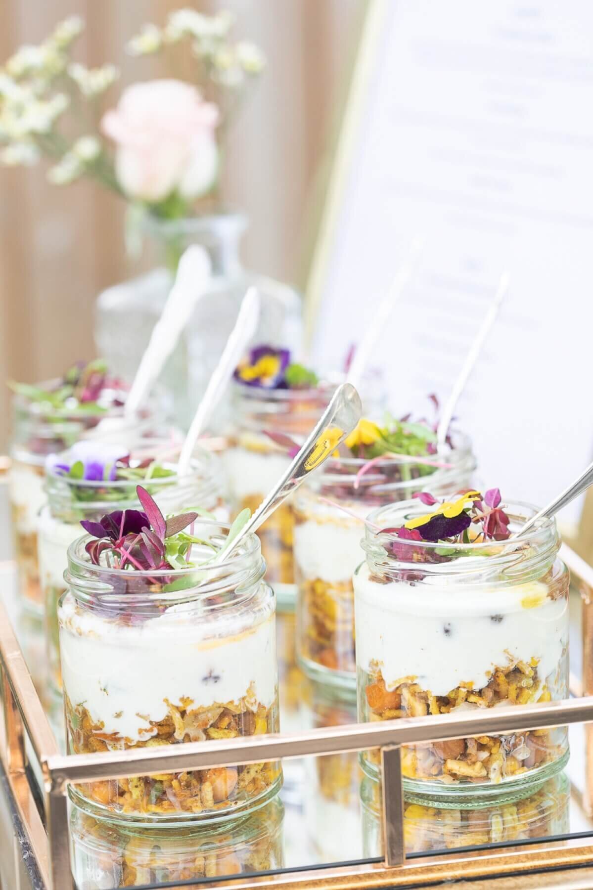 Gold tray of dessert jars