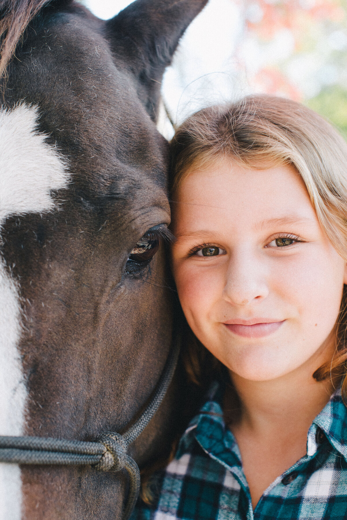 girl with horse at new hampshire family photo session