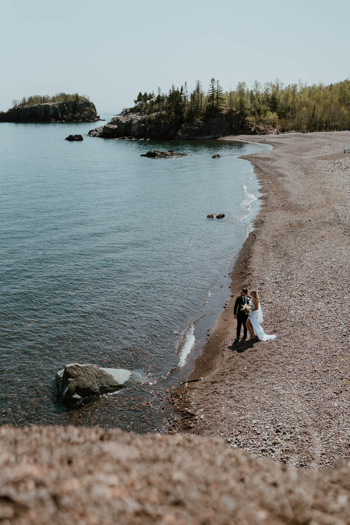 Anna + Drew Black Beach and Palisade Head Elopement Two Harbors, Minnesota_-27