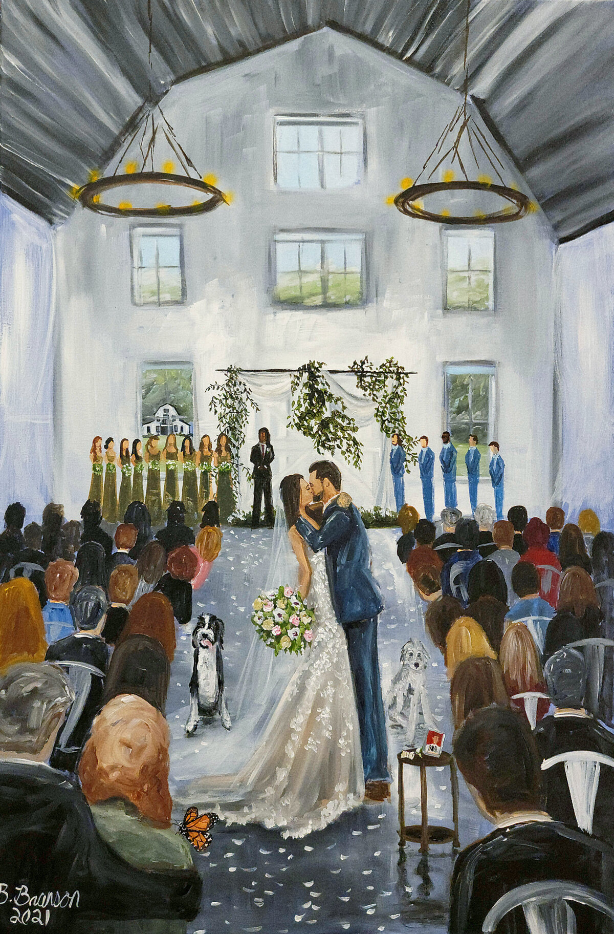 Barn at Paradise outside Dallas, TX ceremony painting