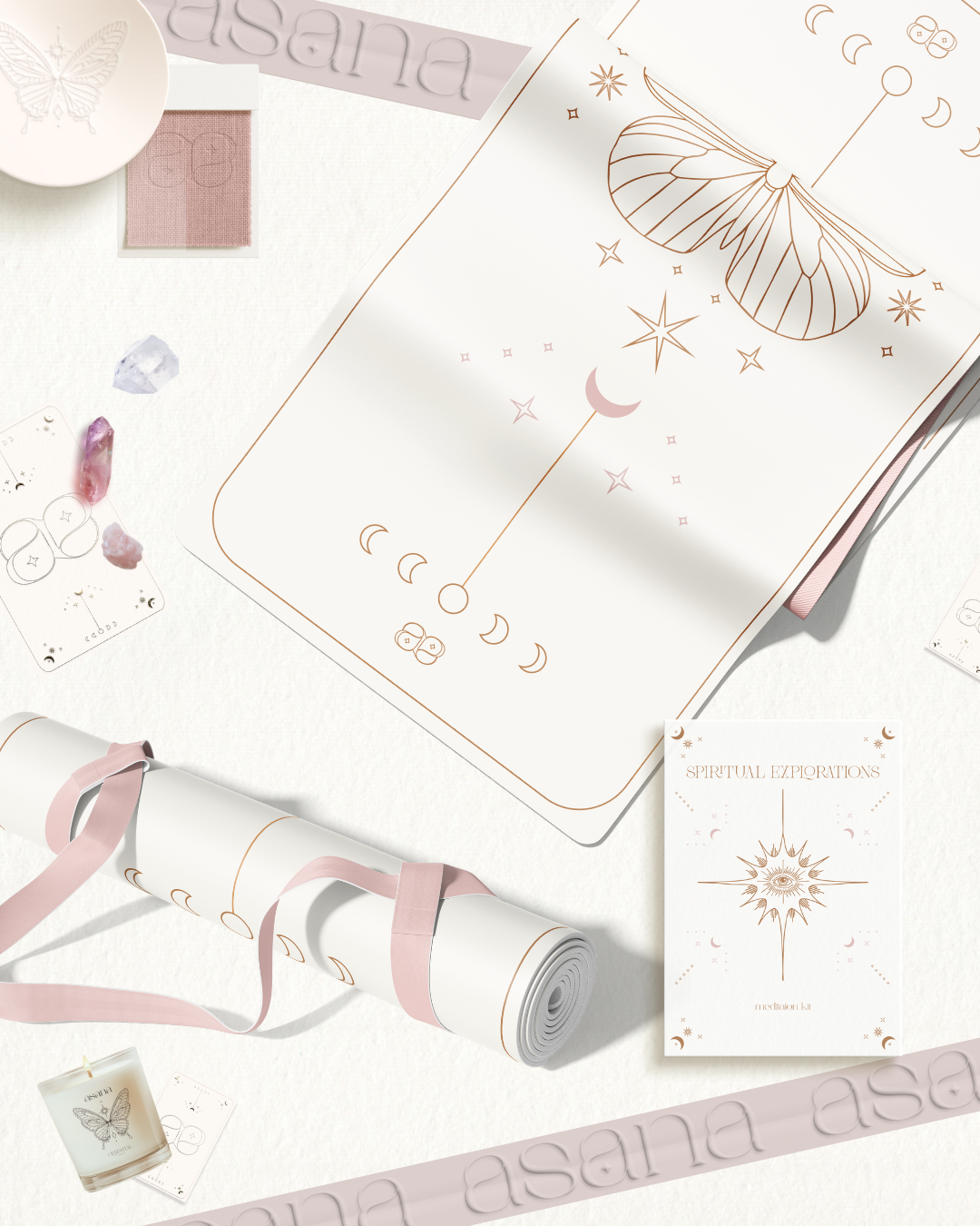 yoga mat design for a yoga studio light academia branding