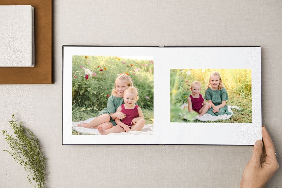A photo session in a Chesapeake wildflower field is on display in a custom album available for purchase.