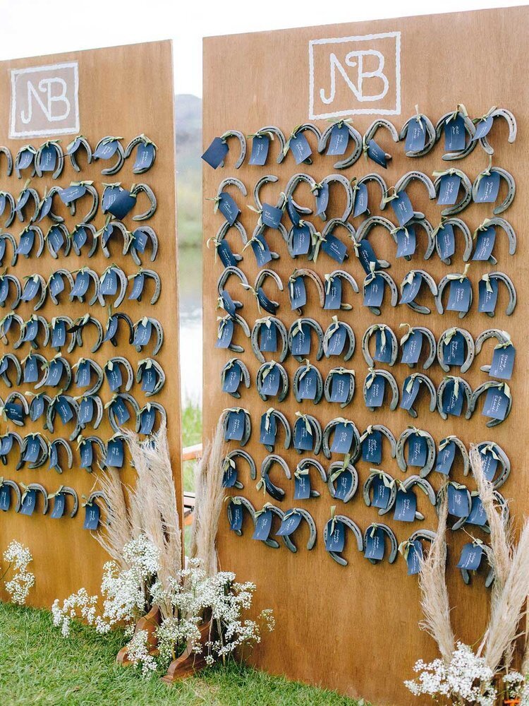 Horseshoe details for guest favors at a Colorado ranch wedding