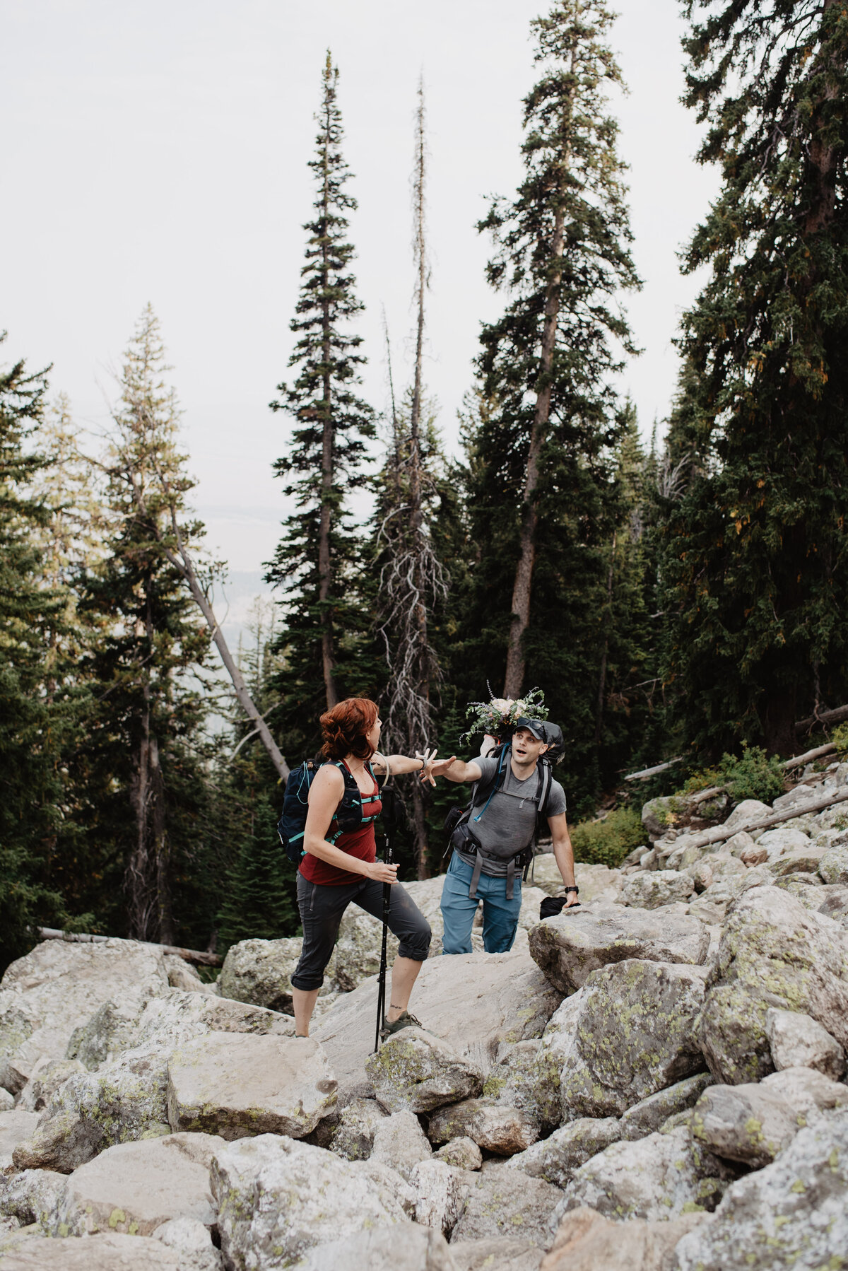 Jackson Hole photographers capture couple helping one another through hike