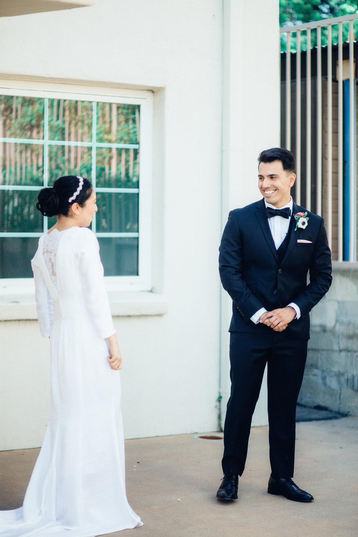 Wedding Photograph Of Bride in White Dress And Groom in Black Suit Los Angeles