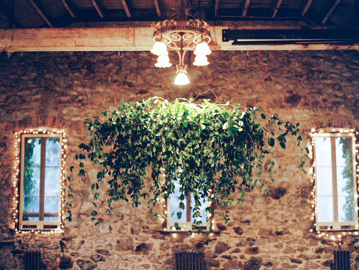 Hanging greenery at wedding ceremony