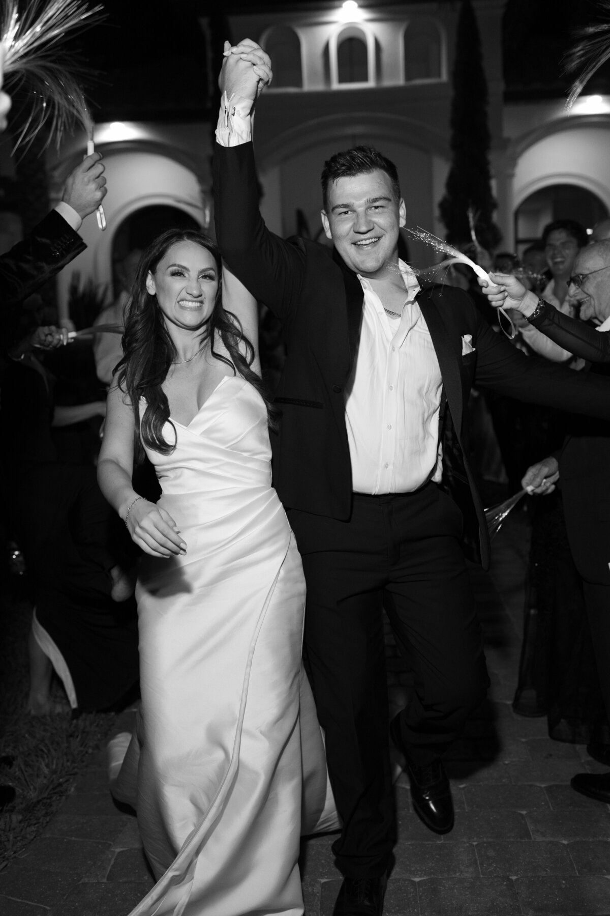 Sparkler exit moment at La Casa Toscana wedding celebration