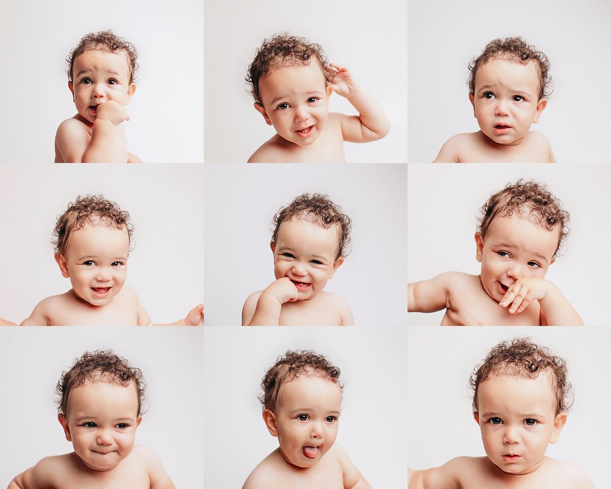 6-month-old baby sitting up independently during studio milestone session