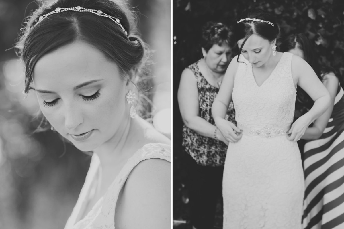 black and white photos of bridal portrait and bride getting ready in Oregon City, OR | Susie Moreno Photography