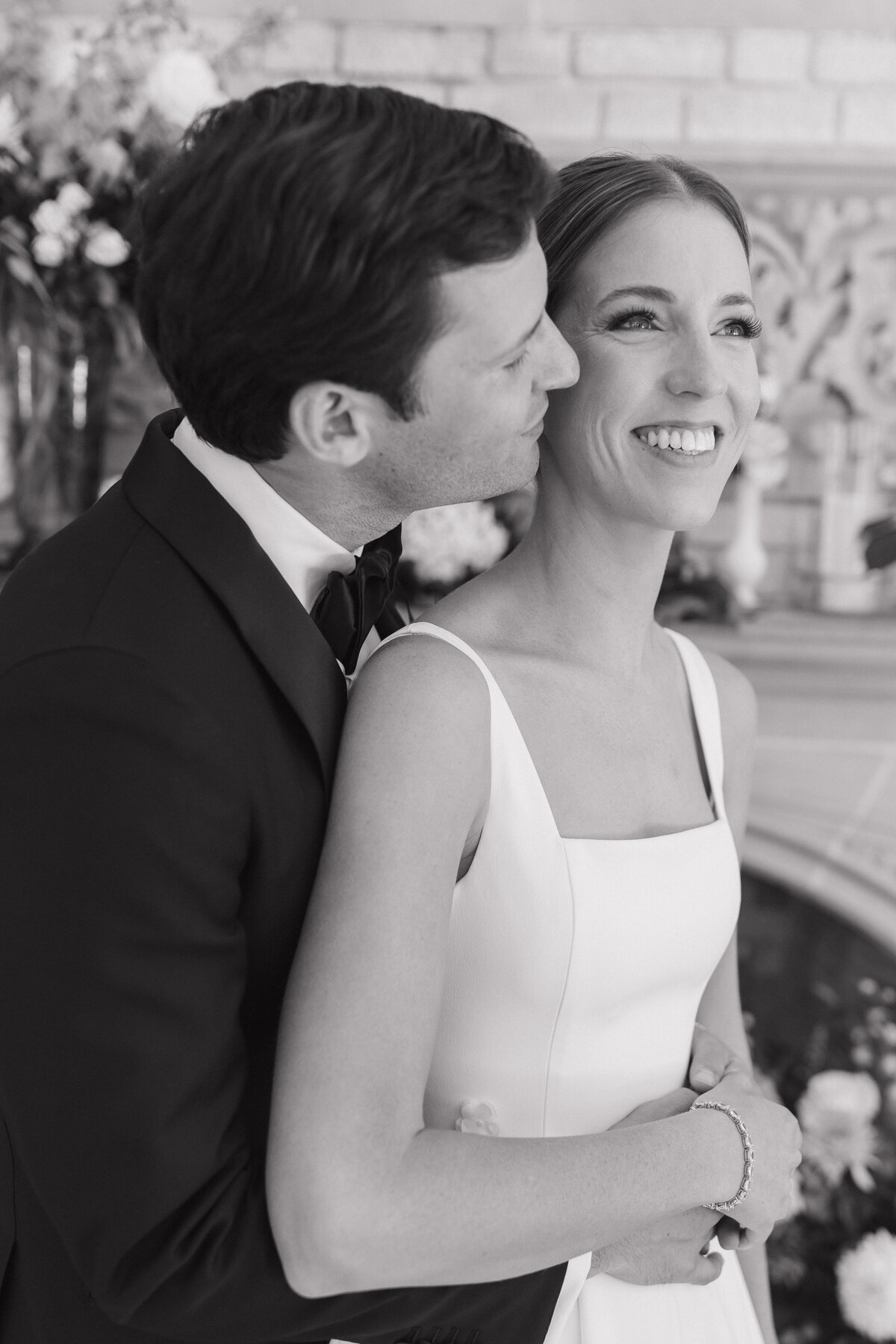 Black and white candid Indianapolis wedding photo
