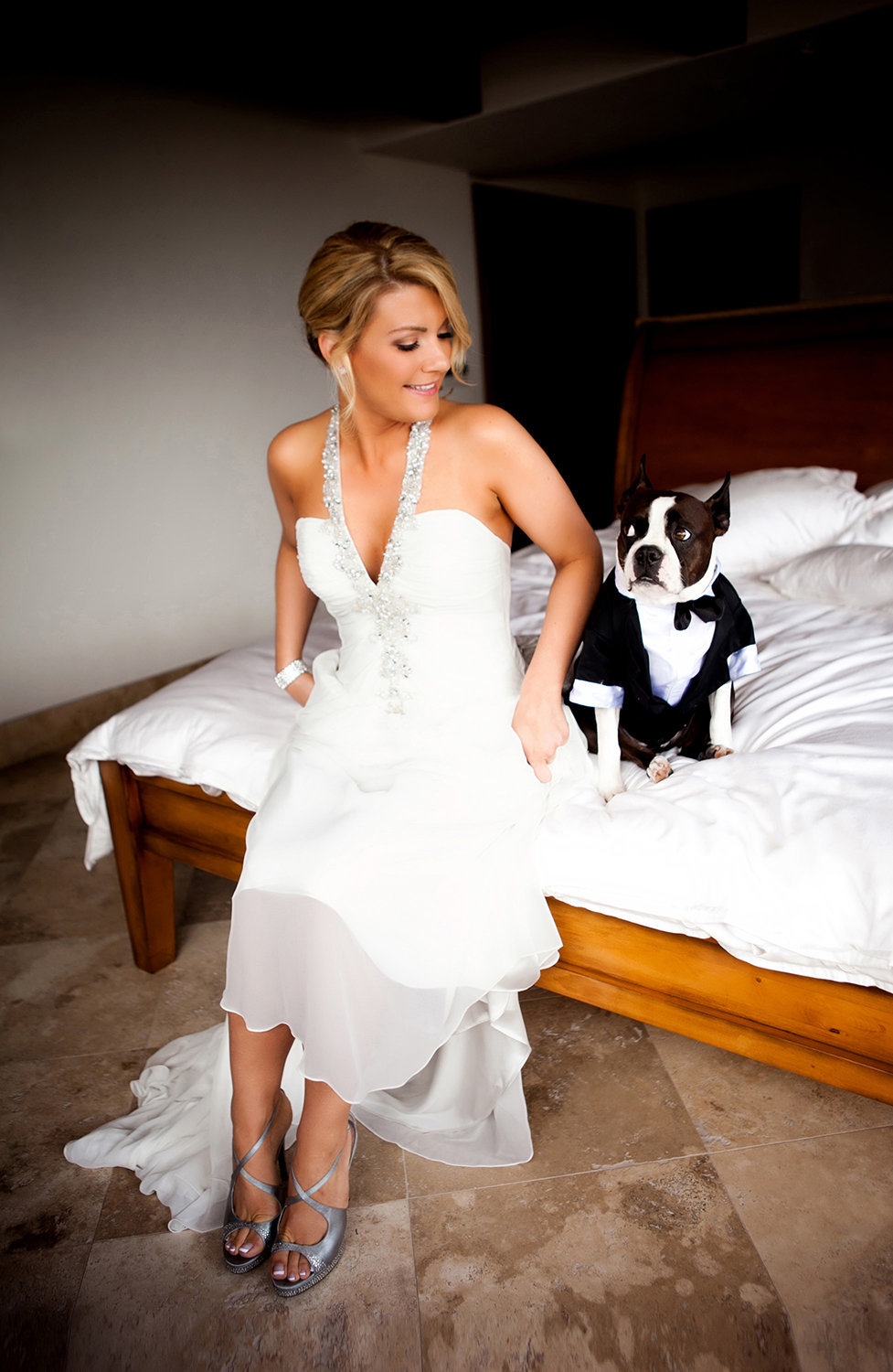 The Ultimate Skybox wedding photos bride with cute dog