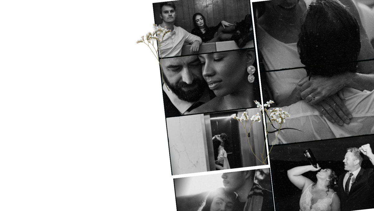black and white collage of wedding photos